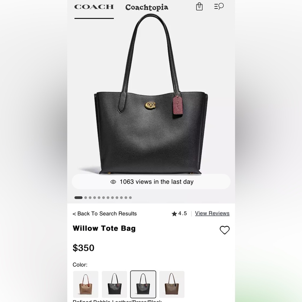 NWT Coach Willow Tote